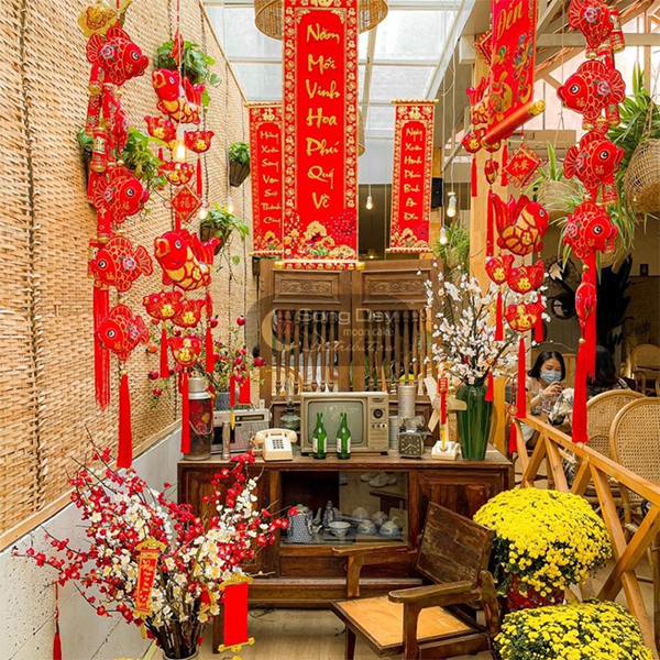 trang tri tiểu cảnh tết với câu đố