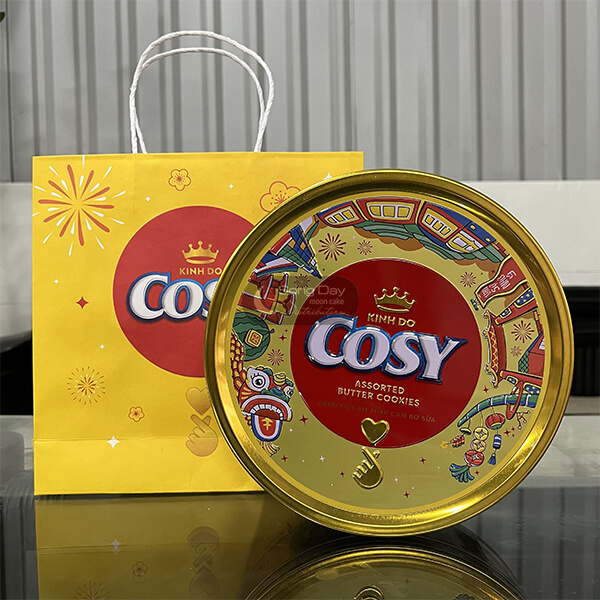 Hộp tròn thiếc bánh quy Cosy thập cẩm bơ sữa tết