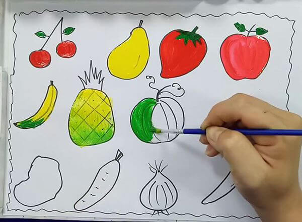 cách tô màu trái cây ngày tết