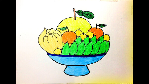 hình tranh tô màu đĩa trái cây