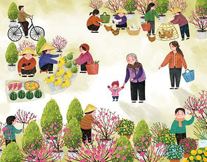 tranh vẽchợ tết những ngày tết