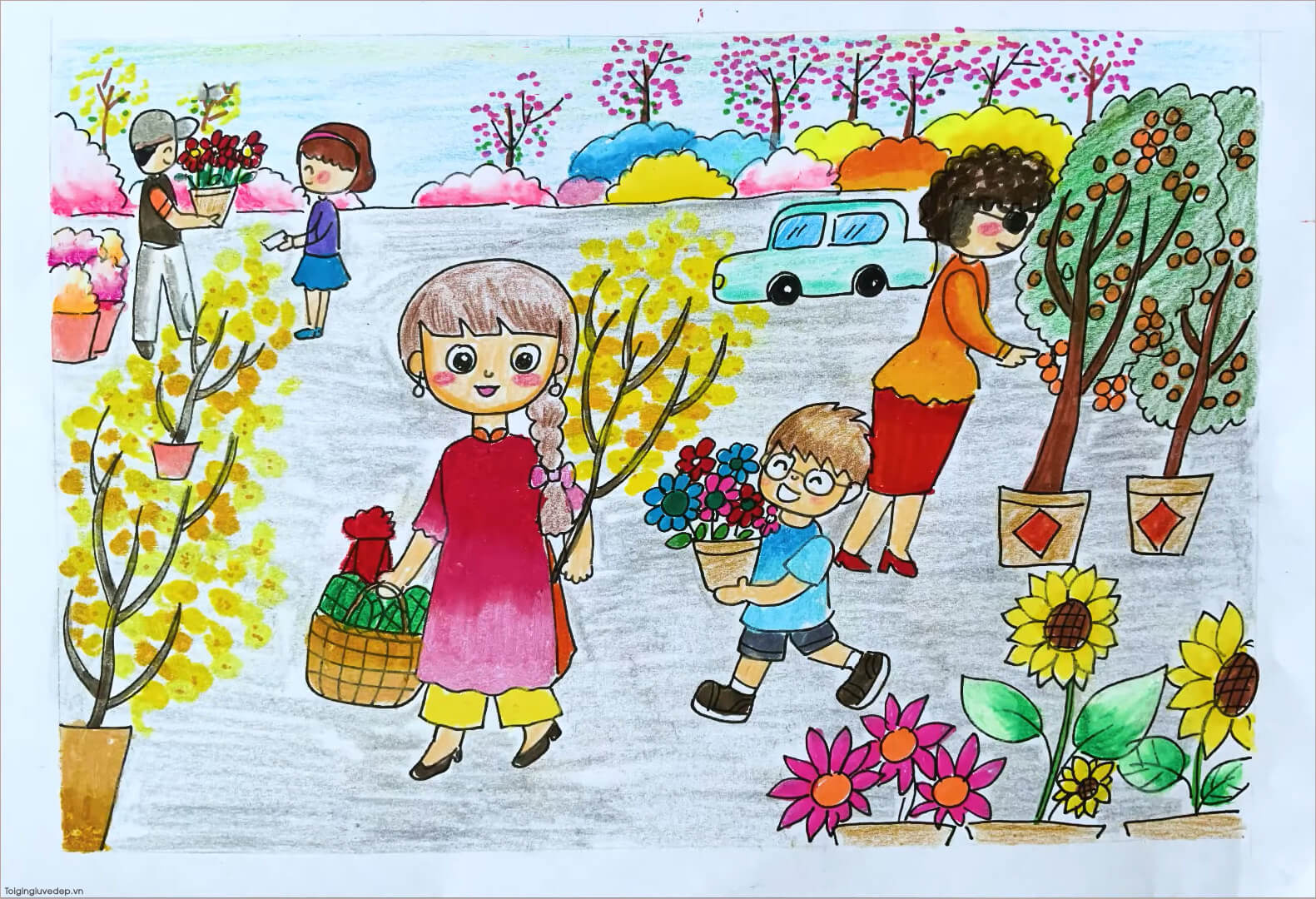 vẽ tranh chơ tết đẹp